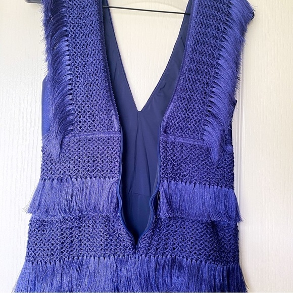 PatBO Dress Fringe Midi Crochet Tiered Sleeveless Beach Wedding Indigo 8 NWT - Picture 8 of 9